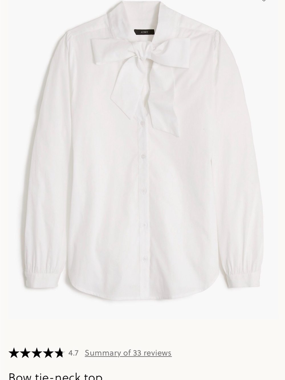 J. Crew White Bow Tie-Neck Button Down Blouse Size XL NWT